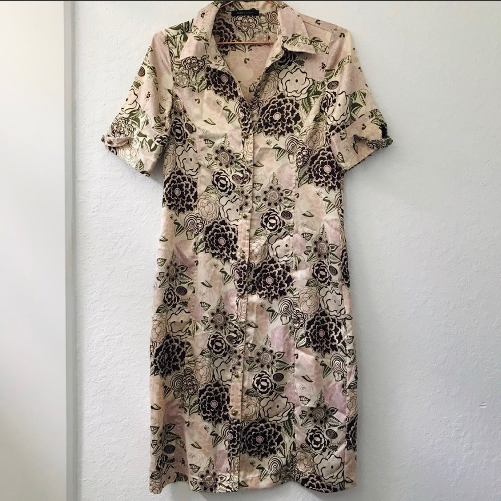 BCBGMaxAzria Silk Floral Button Up Slip Dress